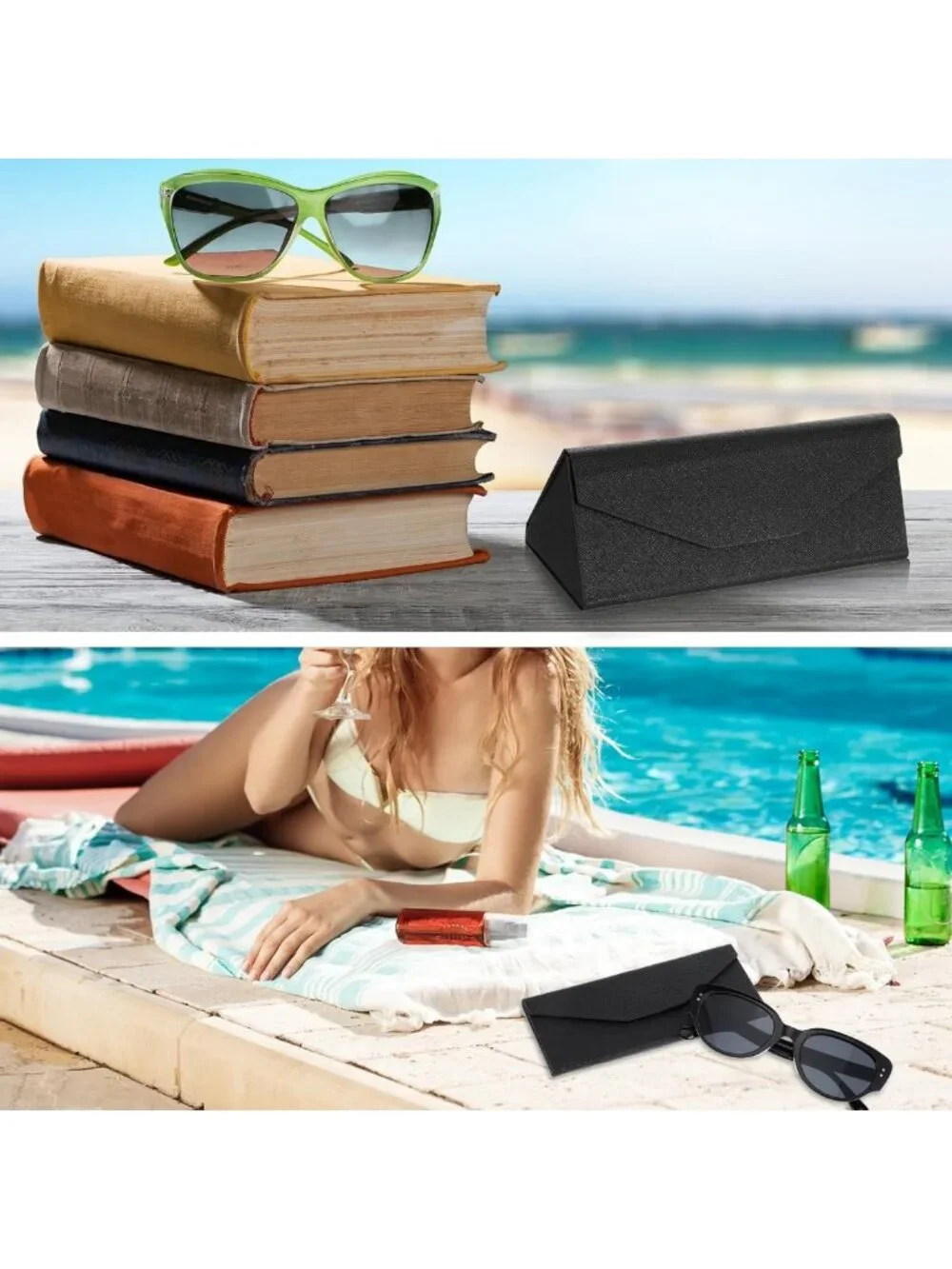 10 Pack Foldable Sunglasses Cases, Magnetic Hard Shell Eyeglass Holders, PU